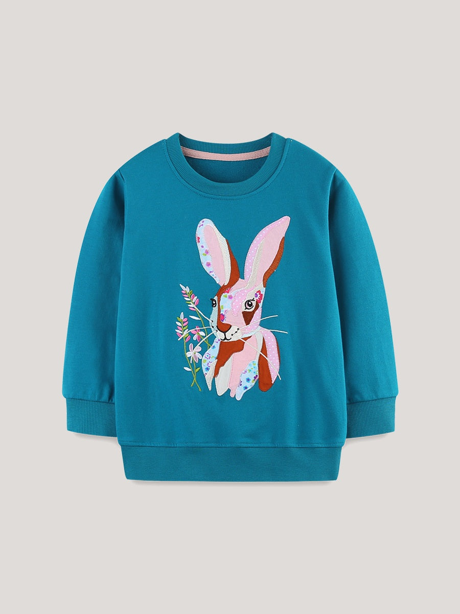 Autumn and Spring Arrival Animals Cartoon Pattern Long Sleeves Sweatshirt for Stylish Girls