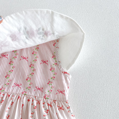 Design Summer Baby Kids Girls Sleeveless Flowers and Striped Pattern Bodysuit Dress