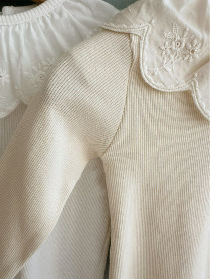 MyKids-USA® Autumn Arrival Baby Kids Girls Long Sleeves Flowers Embroidered Collar Plain Bodysuit