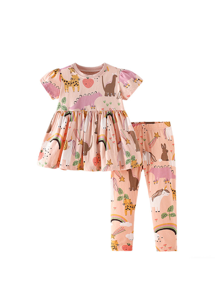 Arrival Summer Baby Kids Girls Short Sleeves Cartoon Pattern Top and Pink Pants Clothing Set, MyKids-USA®, Baby & Children's Outfits, MyKids-USA - Size/Age - 100 (2-3Y) - Color - Pink -  -  - TR2605172302-A.