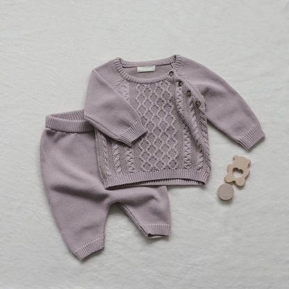 Winter and Spring Baby Kids Unisex Long Sleeves Jacquard Pattern Sweater and Pants Knitted Clothing Set