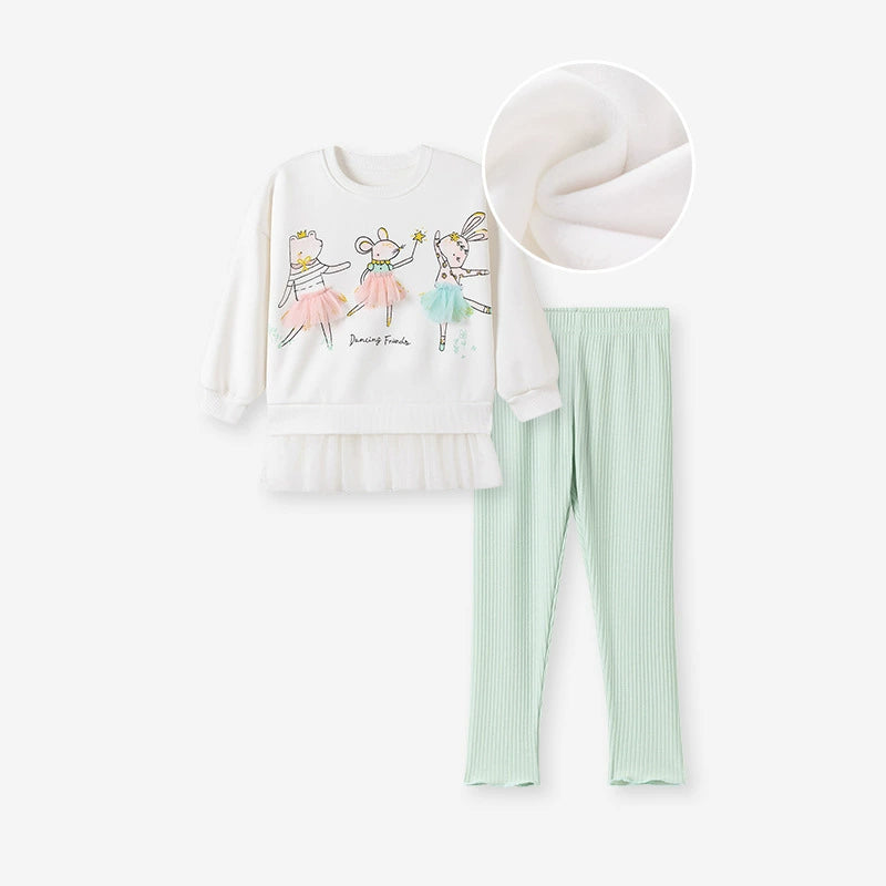 Winter and Autumn Girls Animals Cartoon Pattern Long Sleeves Tulle Decorated Sweatshirt and Plain Pants Clothing Set, MyKids-USA®, Baby & Toddler Outfits, MyKids-USA - Size/Age - 90 (12-24M) - Color - White -  -  - TR2507282328-A