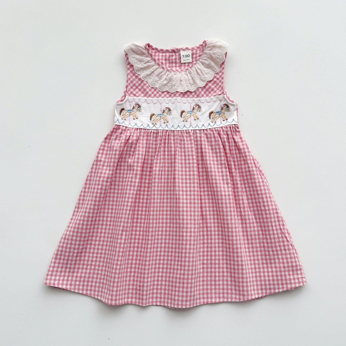 Summer Arrival Baby Girls Sleeveless Plaid and Animals Cartoon Pattern Dress, MyKids-USA®, Baby & Children's Dresses, MyKids-USA - Size/Age - 90 (12-24M) - Color - Pink -  -  - TR2604222346-A.