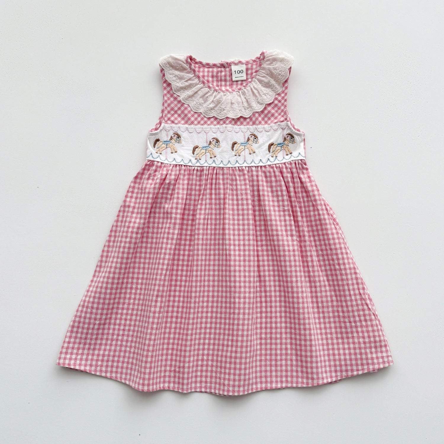 Summer Arrival Baby Girls Sleeveless Plaid and Animals Cartoon Pattern Dress, MyKids-USA®, Baby & Children's Dresses, MyKids-USA - Size/Age - 90 (12-24M) - Color - Pink -  -  - TR2604222346-A.