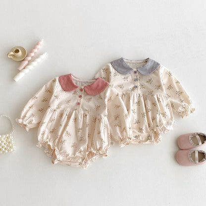 Autumn Arrival Baby Girls Long Sleeves Flowers Pattern Peter Pan Collar Onesies, MyKids-USA®, Baby One-Pieces, MyKids-USA -  -  -  -  -  -  - 