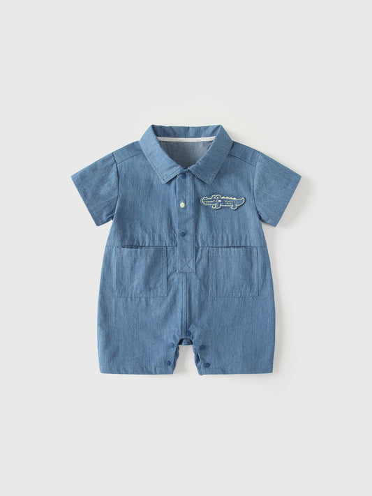 Summer Arrival Baby Boys Short Sleeves Cartoon Pattern Rompers Bodysuits