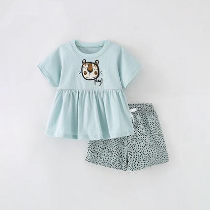 Baby Girl Cartoon Patched Tee With Shorts Sets