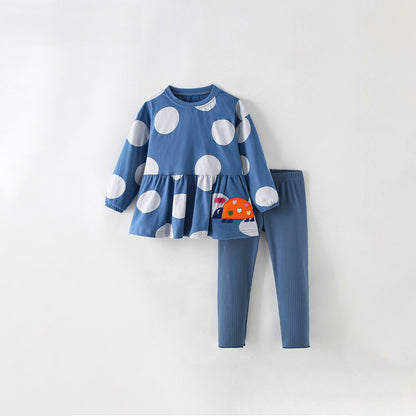 MyKids-USA® Winter and Autumn Baby Kids Girls Polka Dots Pattern Long Sleeves Top and Solid Color Pants Clothing Set