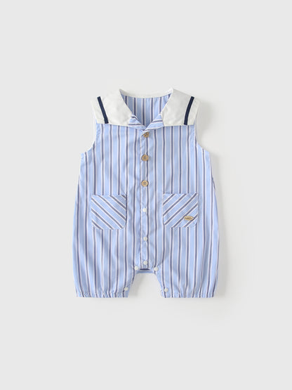 Summer Arrival Baby Boys Sleeveless Striped Pattern Preppy Rompers Bodysuits