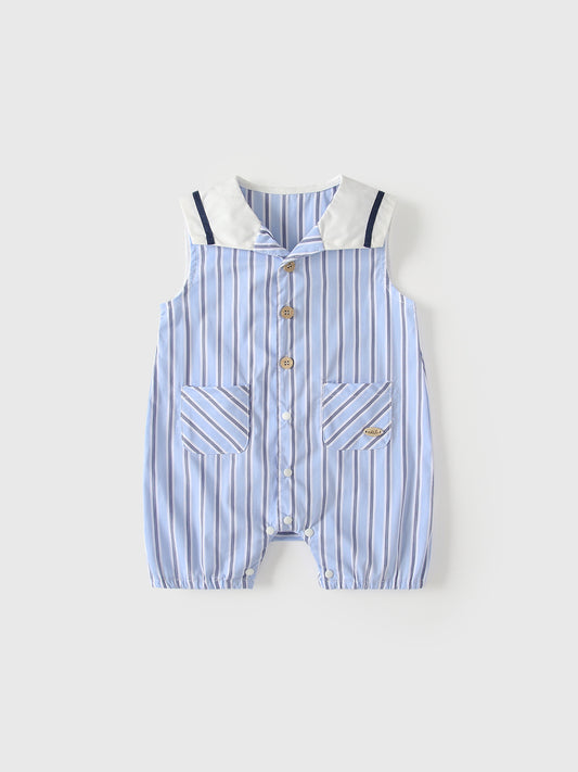 Summer Arrival Baby Boys Sleeveless Striped Pattern Preppy Rompers Bodysuits