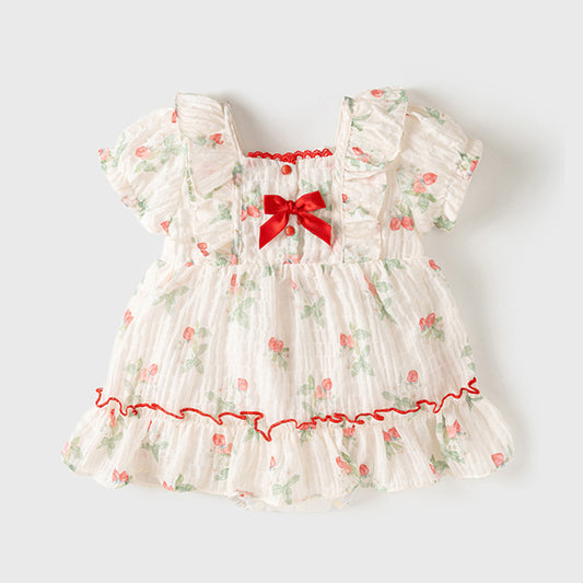 Summer Hot Selling Baby Girls Light Fruits Pattern Short Sleeves Sweet Cute Dress