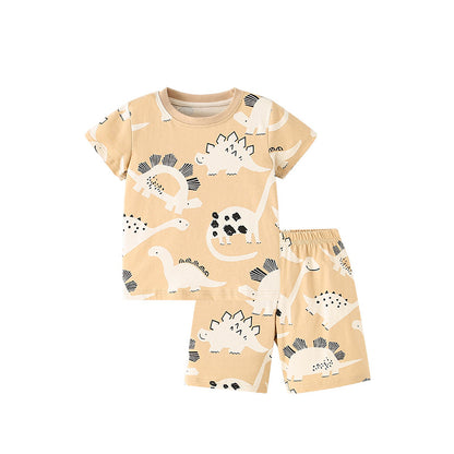 Summer Baby Kids Casual Animals Cartoon Pattern T-shirt and Shorts Clothing Set for Boys, MyKids-USA®, Baby & Toddler Outfits, MyKids-USA - Size/Age - 90 (12-24M) - Color - Light Yellow -  -  - TR2505241713-A