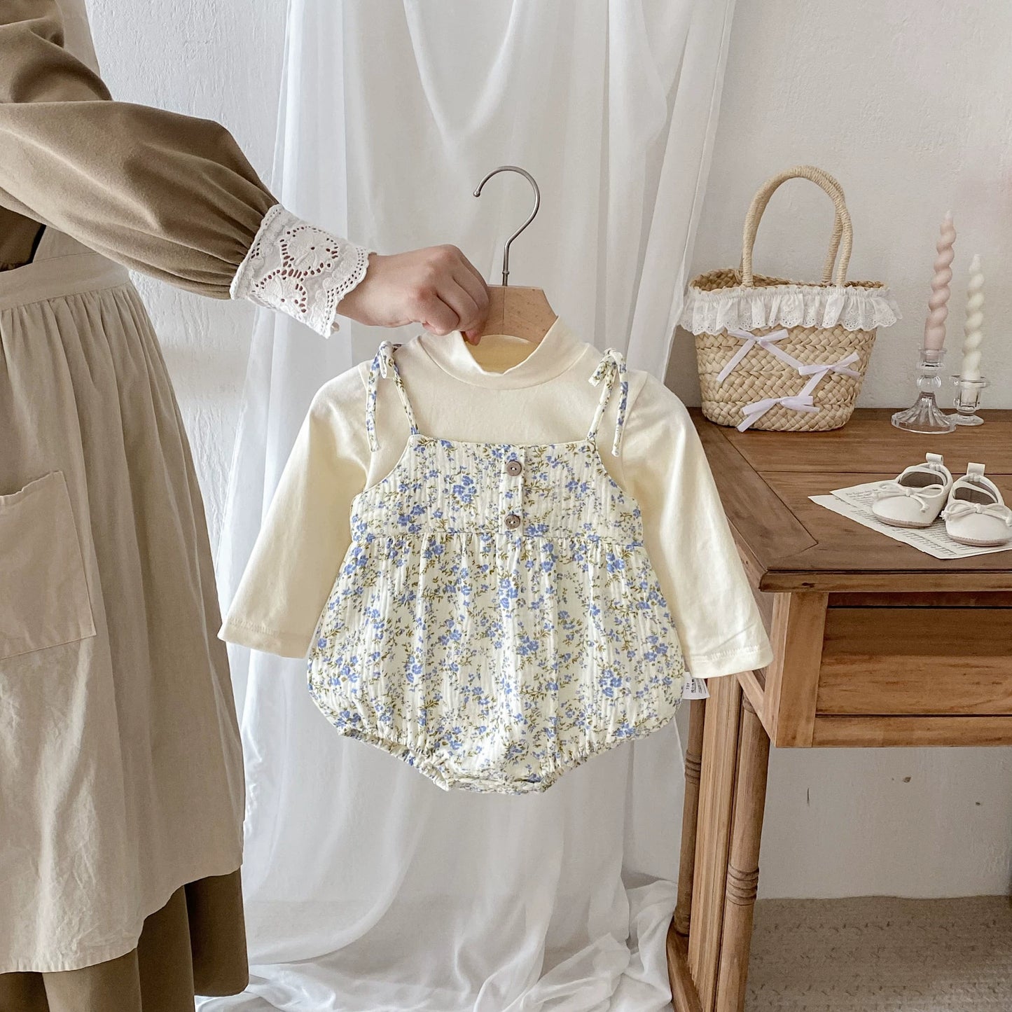 Autumn Hot Selling Baby Girls Beige Floral Pattern Long Sleeves Color Patchwork Onesies Bodysuits, MyKids-USA®, Baby One-Pieces, MyKids-USA - Size/Age - 66 (3-6M) - Color - Beige -  -  - TR2507302229-A