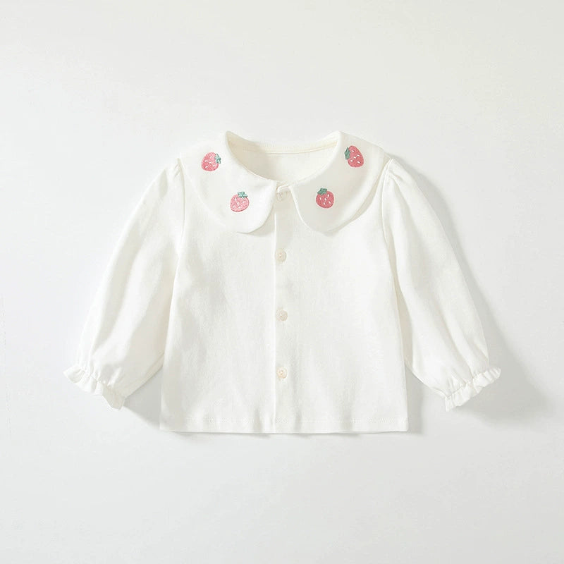 Autumn Hot Selling Baby Kids Girls Long Sleeves Plain Single Breasted Shirt with Embroidered Collar, MyKids-USA®, Shirts, MyKids-USA - Size/Age - 73 (6-9M) - Color - White -  -  - TR2506242316-C