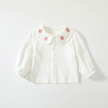 Autumn Hot Selling Baby Kids Girls Long Sleeves Plain Single Breasted Shirt with Embroidered Collar, MyKids-USA®, Shirts, MyKids-USA - Size/Age - 73 (6-9M) - Color - White -  -  - TR2506242316-C