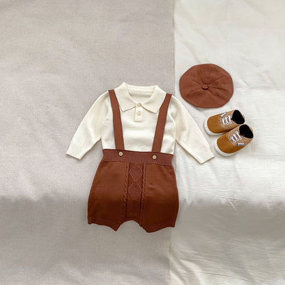 Autumn Baby Boys Long Sleeves Simple Knitted Top, Overalls and Hat Clothing Set, MyKids-USA®, Baby One-Pieces, MyKids-USA - Size/Age - 66 (3-6M) - Color - Coffee -  -  - TR2410131707-B
