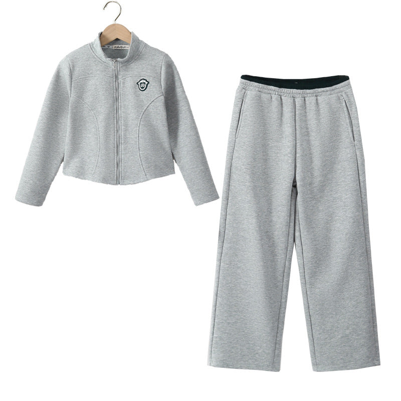 Arrival Autumn Kids Girls Long Sleeves Preppy Pattern Coat and Plain Pants Clothing Set