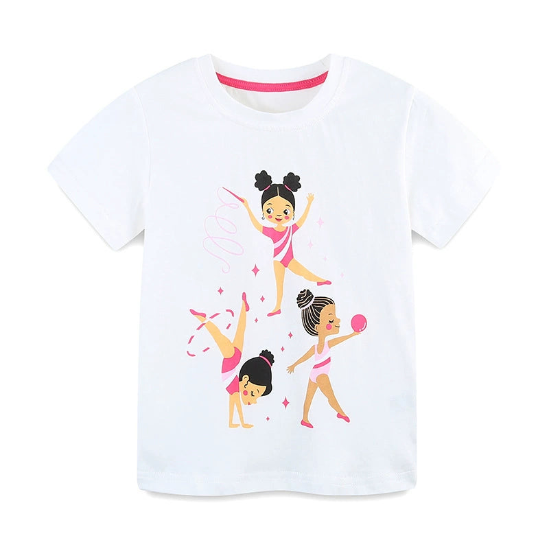 Summer Girls’ Rhythmic Gymnastics Cartoon Pattern T-shirt in European and American Style, MyKids-USA®, Baby & Toddler Tops, MyKids-USA - Size/Age - 90 (12-24M) - Color - Beige -  -  - TR2506121659-A