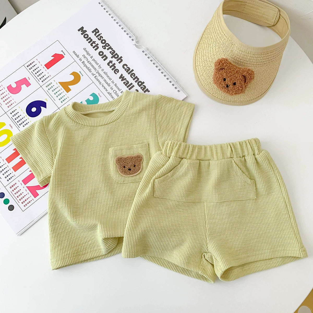 Summer Hot Selling Baby Kids Unisex Short Sleeves Crew Neck Top Shirt with Teddy Pattern and Shorts Clothing Set, MyKids-USA®, Baby & Toddler Outfits, MyKids-USA - Size/Age - 73 (6-9M) - Color - Green -  -  - TR2506182047-B