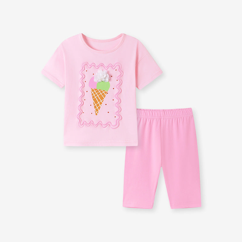 Summer Hot Selling Baby Kids Girls Short Sleeves Cartoon Pattern T-shirt and Pants Clothing Set, MyKids-USA®, Baby & Toddler Outfits, MyKids-USA - Size/Age - 90 (12-24M) - Color - Pink -  -  - TR2601291625-A.