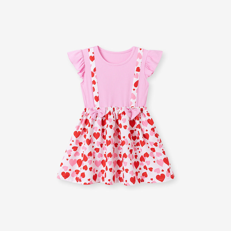 Summer Arrival Heart Pattern Fly Sleeves Dress for Stylish Girls, MyKids-USA®, Baby & Toddler Dresses, MyKids-USA - Size/Age - 90 (12-24M) - Color - Pink -  -  - TR2505051843-A