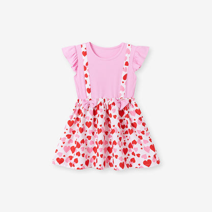 Summer Arrival Heart Pattern Fly Sleeves Dress for Stylish Girls, MyKids-USA®, Baby & Toddler Dresses, MyKids-USA - Size/Age - 90 (12-24M) - Color - Pink -  -  - TR2505051843-A