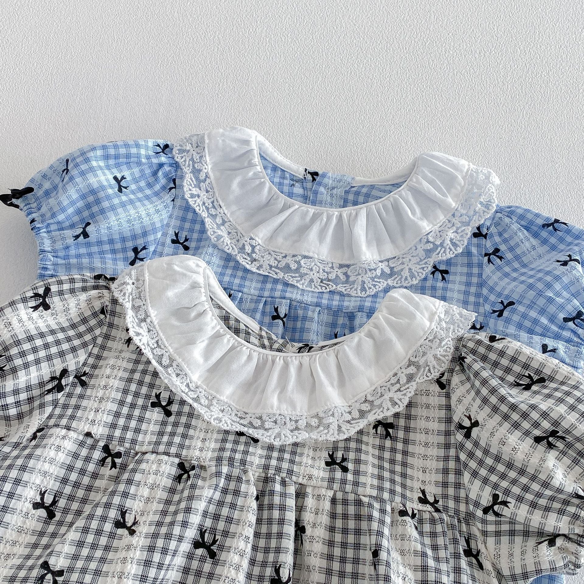 Summer Arrival Baby Girls Short Sleeves Plaid Pattern Vintage Bodysuit, MyKids-USA®, Baby One-Pieces, MyKids-USA -  -  -  -  -  -  - .
