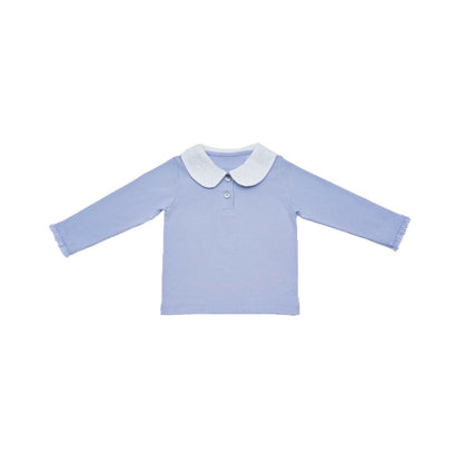 Summer Arrival Baby Girls Simple Long Sleeves Top with Embroidered Collar, MyKids-USA®, Baby & Toddler Tops, MyKids-USA - Size/Age - 73 (6-9M) - Color - Blue -  -  - TR2505122312-B