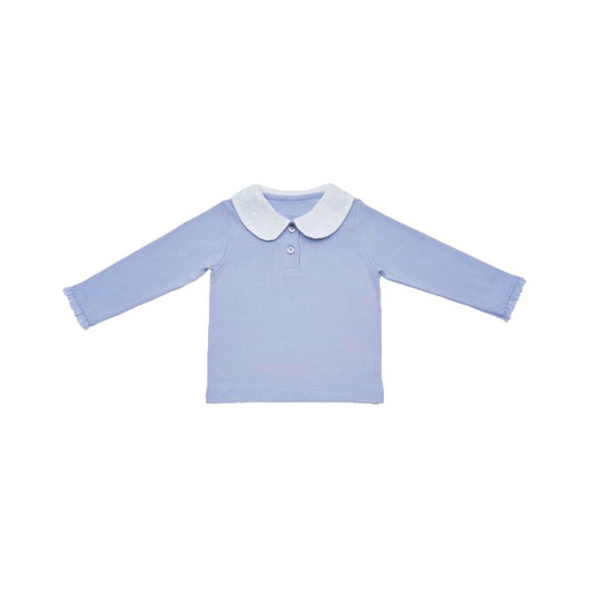 Summer Arrival Baby Girls Simple Long Sleeves Top with Embroidered Collar, MyKids-USA®, Baby & Toddler Tops, MyKids-USA - Size/Age - 73 (6-9M) - Color - Blue -  -  - TR2505122312-B.