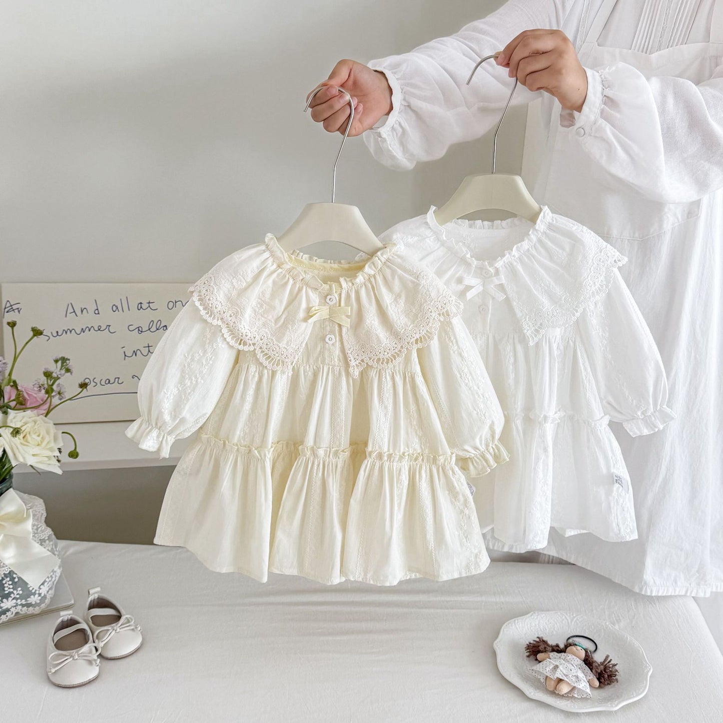 MyKids-USA® Autumn Arrival Baby Girls Long Sleeves Lace Trim Dress