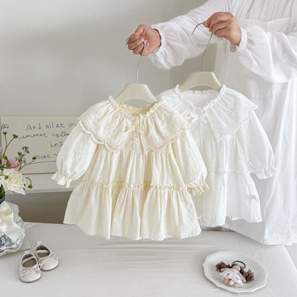 MyKids-USA® Autumn Arrival Baby Girls Long Sleeves Lace Trim Dress