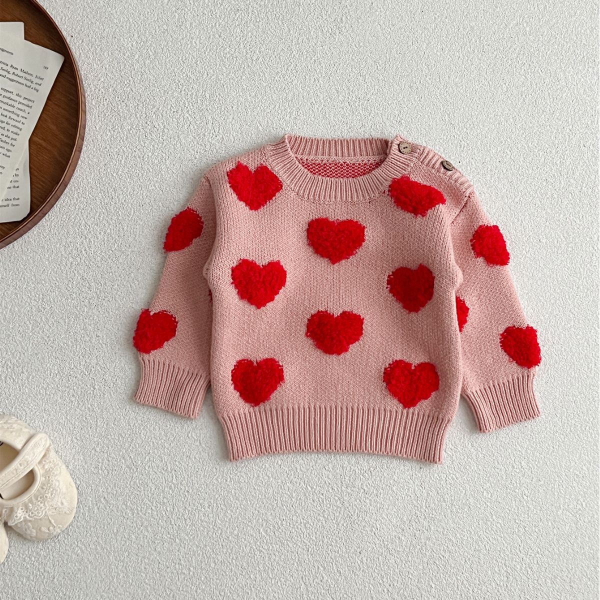 Baby Girl Sweet Heart Two Kinds Long Sleeve Pullover Fashion Sweater