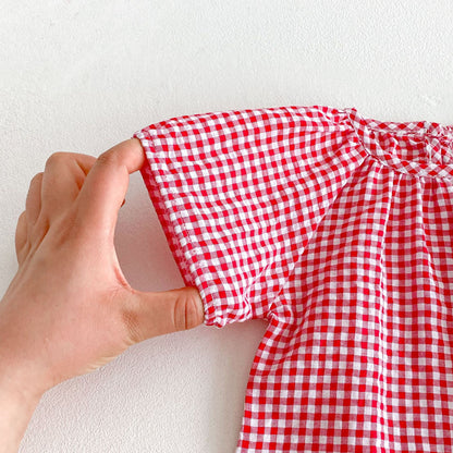 Summer Hot Selling Baby Kids Girls Sleeveless Pocketed Denim Strap Onesies Overalls and Red Plaid T-Shirt Clothing Set, MyKids-USA®, Baby & Toddler Outfits, MyKids-USA -  -  -  -  -  -  - 