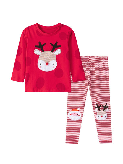 Spring and Autumn Girls Christmas Cartoon Pattern Sweatshirt and Striped Pants Clothing Set, MyKids-USA®, Baby & Toddler Outfits, MyKids-USA -  -  -  -  -  -  - 