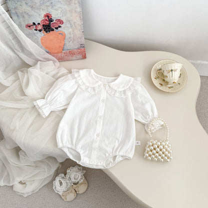 Spring Arrival Baby Girls Long Sleeves Floral Embroidered Lace Trim Collar Onesies Bodysuits, MyKids-USA®, Baby One-Pieces, MyKids-USA -  -  -  -  -  -  - 