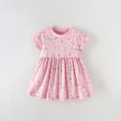 Summer Baby Kids Girls Short Sleeves Floral Pattern Dress