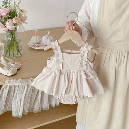 Summer and Spring Arrival Baby Kids Girls Solid Color Sleeveless Cute Bodysuit Dress, MyKids-USA®, Baby & Toddler Dresses, MyKids-USA - Size/Age - 66 (3-6M) - Color - Apricot -  -  - TR2602071638-A.