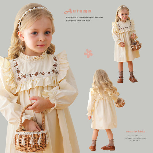 Arrival Autumn Girls Vines Pattern Embroidery French Style Ruffle Dress, MyKids-USA®, Baby & Toddler Dresses, MyKids-USA -  -  -  -  -  -  - 