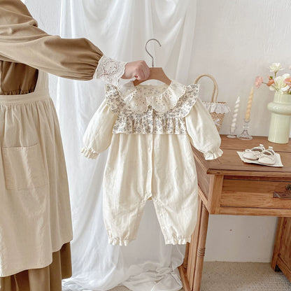 Autumn Arrival Baby Girls Long Sleeves Flowers Pattern Color Patchwork Rompers, MyKids-USA®, Baby One-Pieces, MyKids-USA - Size/Age - 66 (3-6M) - Color - Beige -  -  - TR2508252313-A