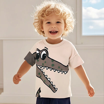 Kids’ Animals Cartoon Pattern Short Sleeves T-shirt in European and American Style for Summer, MyKids-USA®, Baby & Toddler Tops, MyKids-USA - Size/Age - 90 (12-24M) - Color - Beige -  -  - TR2412301535-A