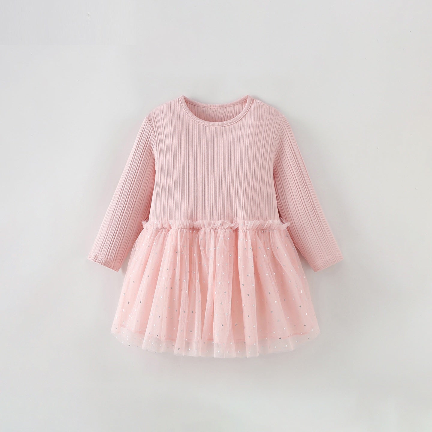 MyKids-USA® Autumn Tulle Patchwork Baby Kids Girls Princess Solid Color Long Sleeves Dress