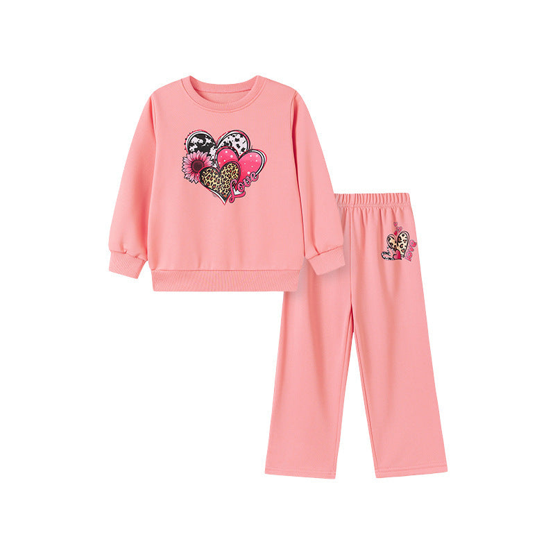Spring and Autumn Girls Hearts Pattern Long Sleeves Top Sweatshirt and Pants Clothing Set, MyKids-USA®, Baby & Toddler Outfits, MyKids-USA - Size/Age - 90 (12-24M) - Color - Pink -  -  - TR2510272235-A