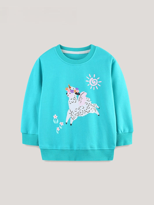 Autumn and Spring Arrival Animals Cartoon Pattern Long Sleeves Pullover for Stylish Girls