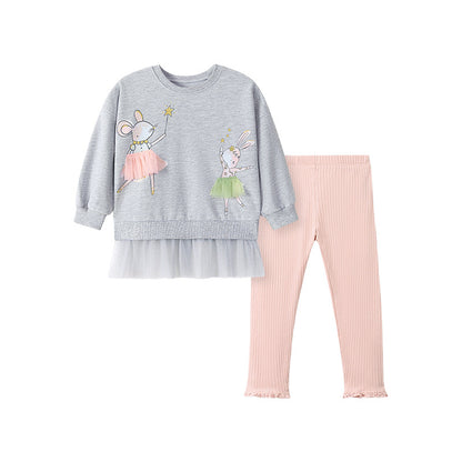 Spring and Autumn Girls Animals Cartoon Pattern Long Sleeves Tulle Decorated Sweatshirt and Pink Pants Clothing Set, MyKids-USA®, Baby & Toddler Outfits, MyKids-USA -  -  -  -  -  -  - 