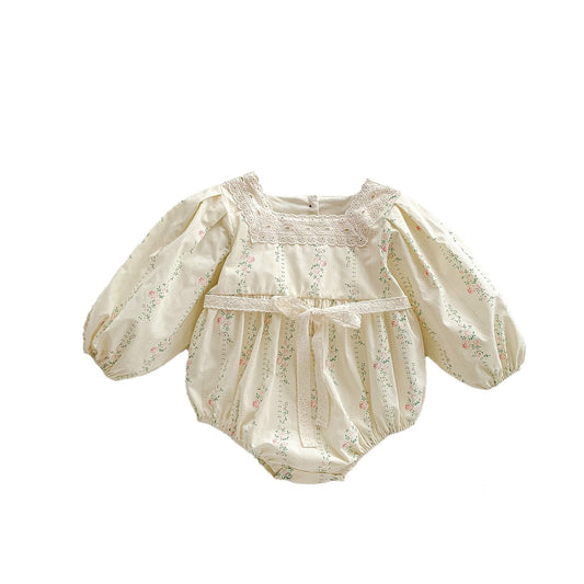 Floral Pattern Square Neck Princess Onsie, MyKids-USA®, Baby One-Pieces, MyKids-USA - Size - 66 (3-6M) - Color - Apricot -  -  - JM2308172220-A