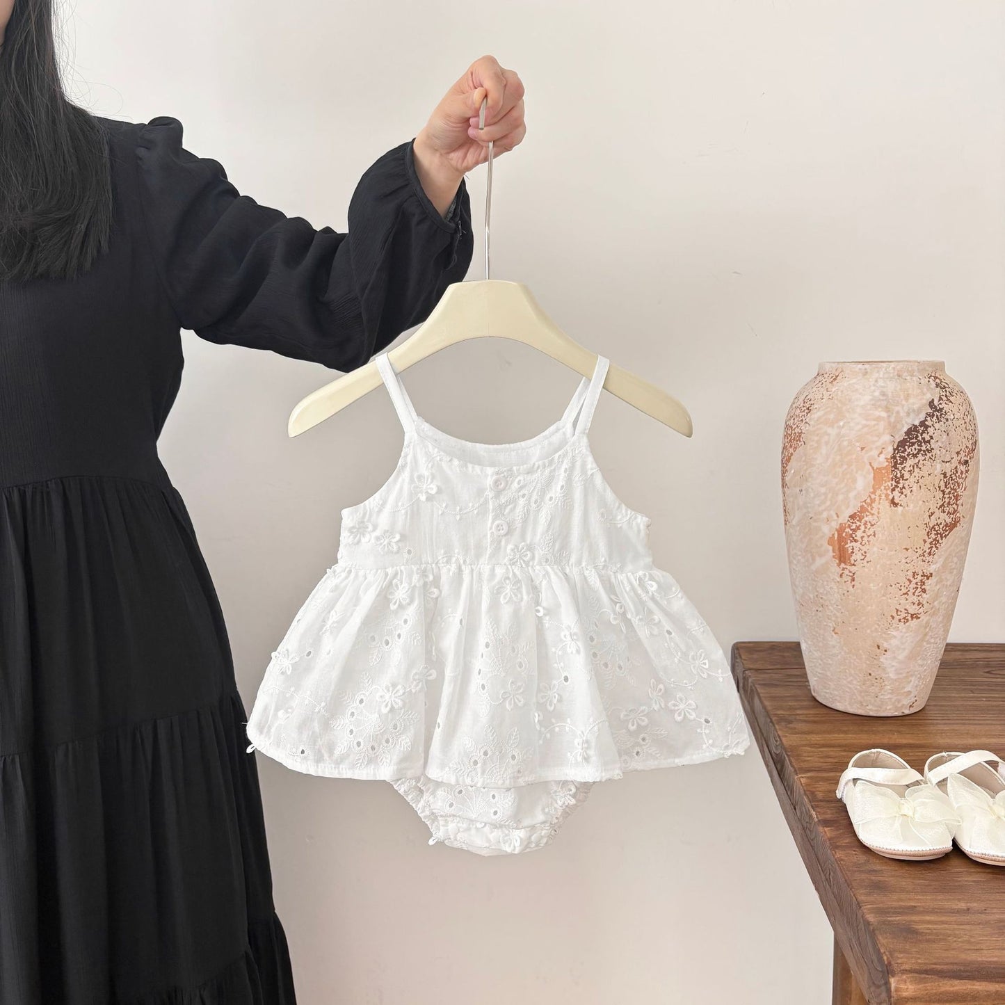 Summer Arrival Baby Girls Cute Solid Color Flowers Embroidered and Hollow-out Pattern Sleeveless Onesies, MyKids-USA®, Baby One-Pieces, MyKids-USA - Size/Age - 66 (3-6M) - Color - Beige -  -  - TR2504271836-A