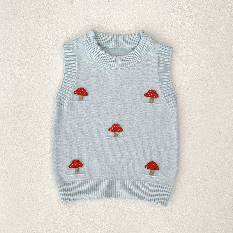 Autumn Arrival Baby Unisex Comfortable Mushrooms Pattern Knitted Sleeveless Vest, MyKids-USA®, Sweaters, MyKids-USA - Size/Age - 73 (6-9M) - Color - Blue -  -  - TR2508042333-B