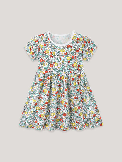 Summer Hot Selling Cute Floral Pattern Short Sleeves Dress for Stylish Girls