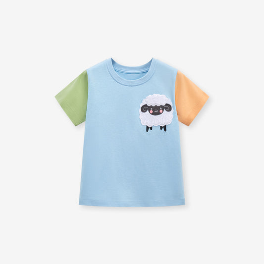 Baby Kids Unisex Cute Sheep Pattern Crew Neck Short Sleeves T-Shirt