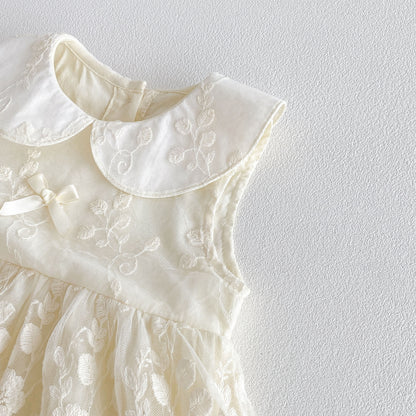 Design Summer Baby Kids Girls Sleeveless Flowers Embroidered Pattern Bodysuit Dress